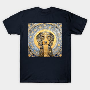 Blue and Gold Klimt Dog with Geometric Patterns T-Shirt